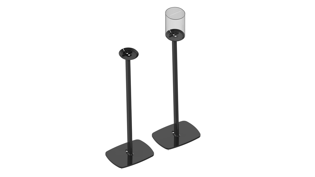 Es werden zwei Standfüße für den Lautsprecher Sonos Era 100 in Schwarz abgebildet..